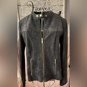 Calvin Klein women’s Moto faux suede jacket.